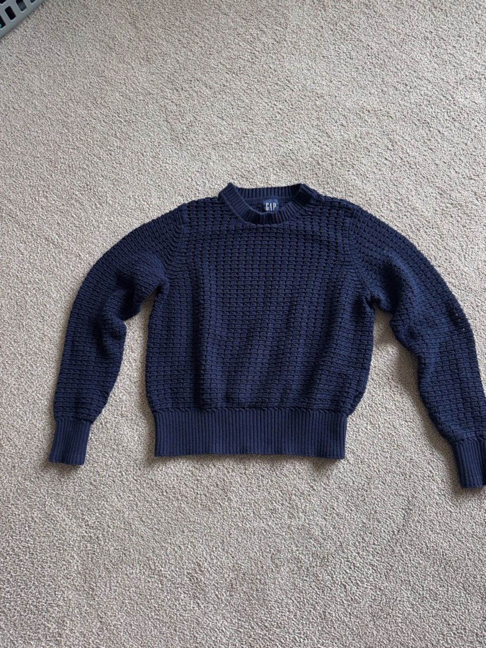 GAP women’s Navy Textured Knit Crewneck Sweater